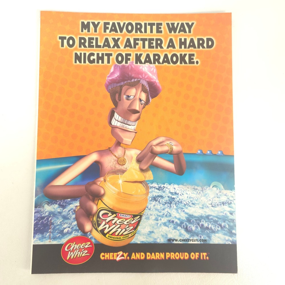 Kraft Cheez Whiz Print Ad 2001 Cheezy Guy Karaoke Y2K Kitchen Food Wall Decor